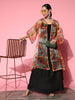 InWeave Black Strappy Set With Green Floral Organza Cape - Distacart