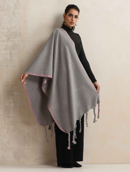 trueBrowns Grey Tassel Woollen Stole - Distacart