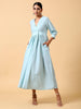 trueBrowns Cotton Linen Light Blue Wrap Dress - Distacart