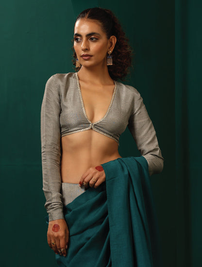 trueBrowns Grey Silk Full Sleeve Blouse - Distacart