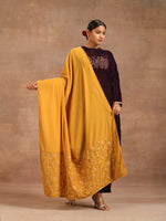Thumbnail for trueBrowns Mustard Velvet Embroidered Shawl - Distacart