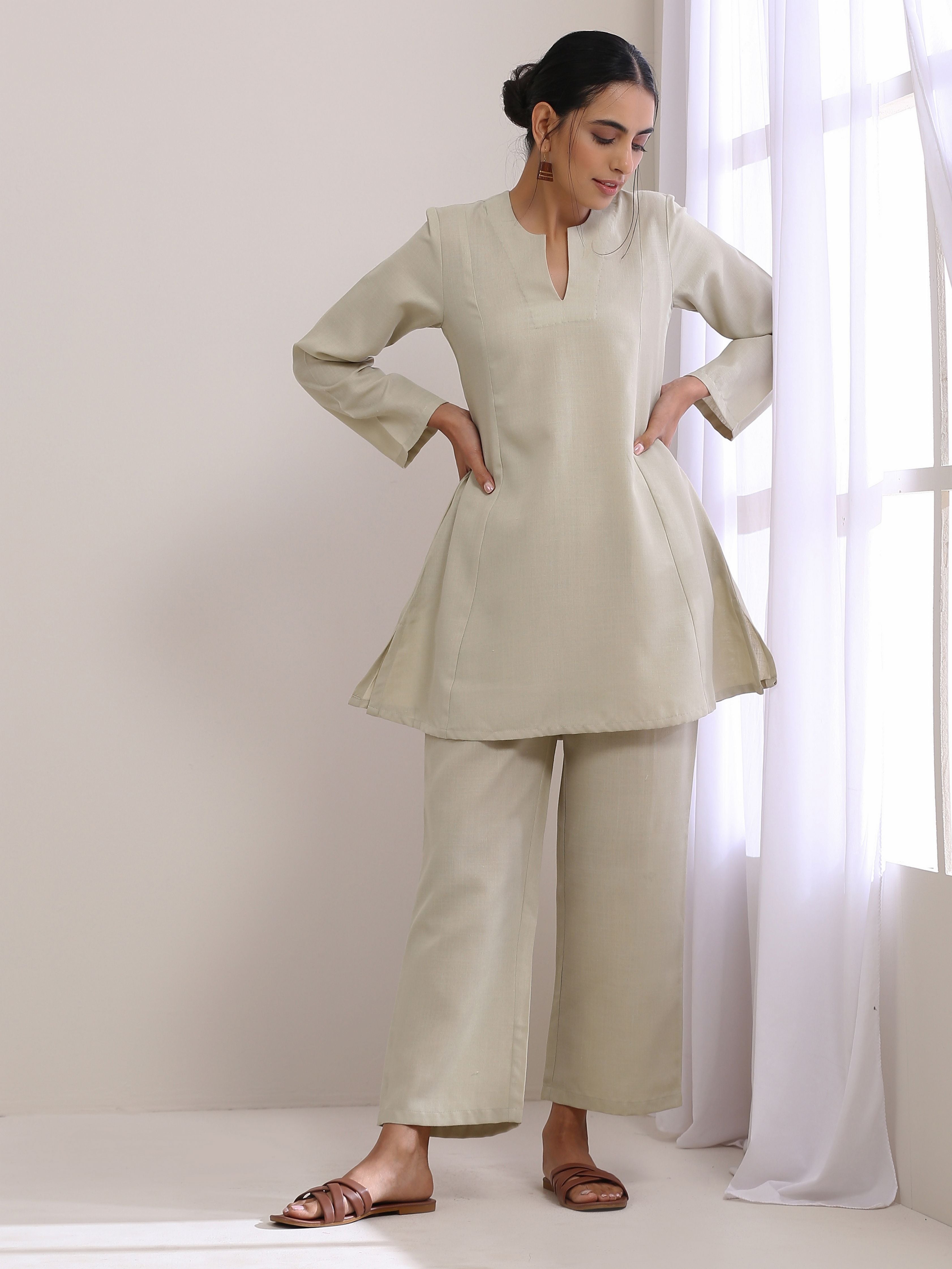 trueBrowns Light Grey Slub Co-Ord Set - Distacart