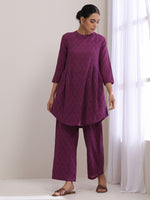Thumbnail for trueBrowns Plum Purple Dobby Gathers Co-Ord Set - Distacart
