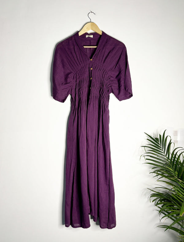 trueBrowns Purple Slub Pleated Kurta