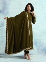 Thumbnail for trueBrowns Mehandi Velvet Lace Shawl - Distacart