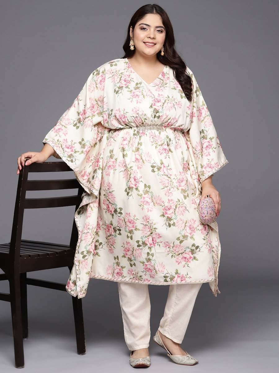 Ahalyaa Plus Size Floral Printed Flared Sleeves Kaftan Kurta - Distacart