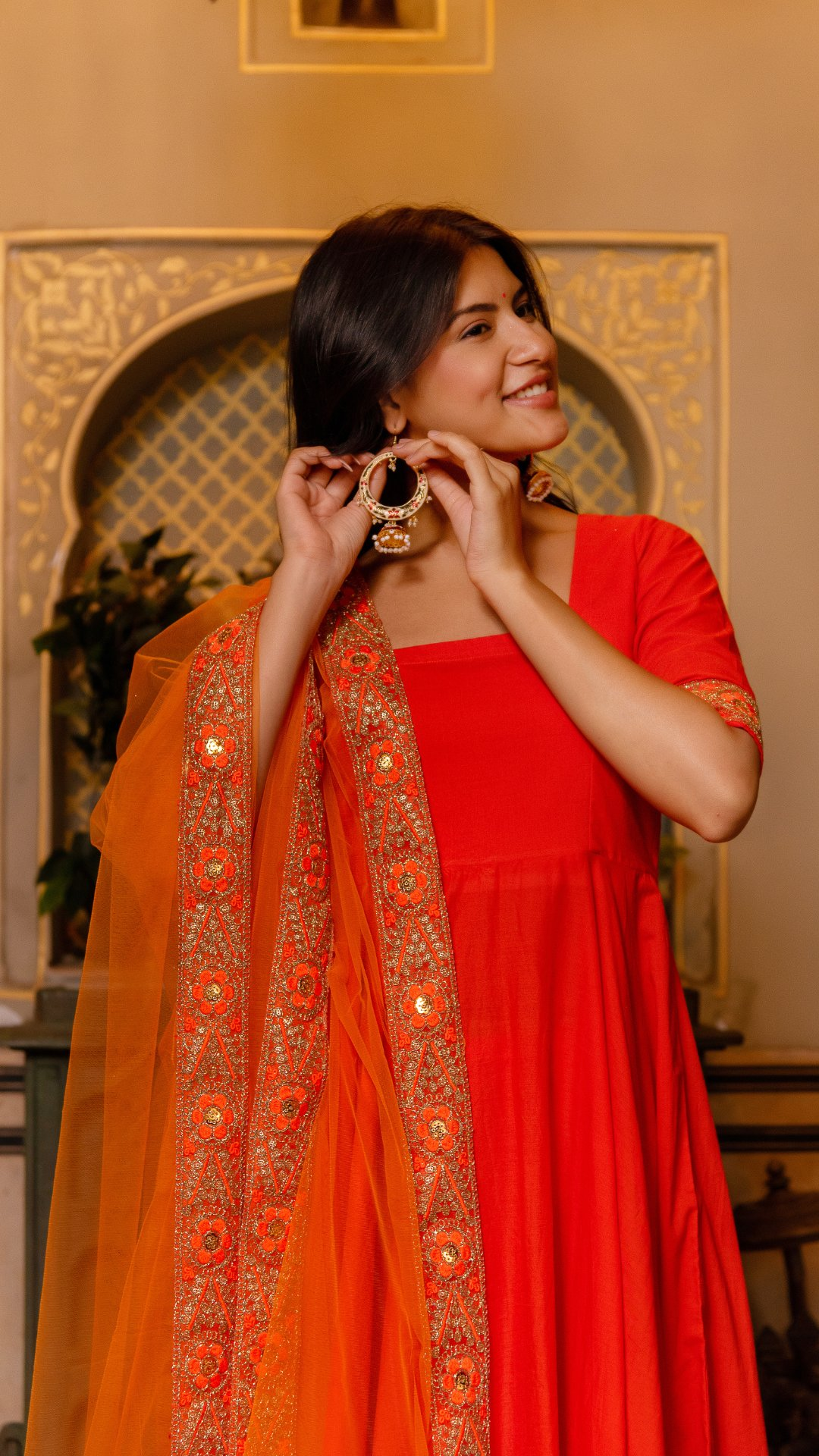 Pomcha Jaipur Gaurangi Orange Gota Embroidery Cotton Anarkali Set - Distacart