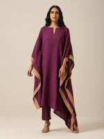 Thumbnail for trueBrowns Plum Purple Slub Texture High Low Kaftan Pant Set - Distacart