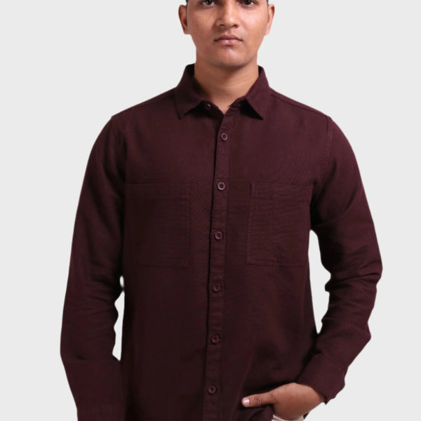 Xkind Dark Maroon Textured Shacket