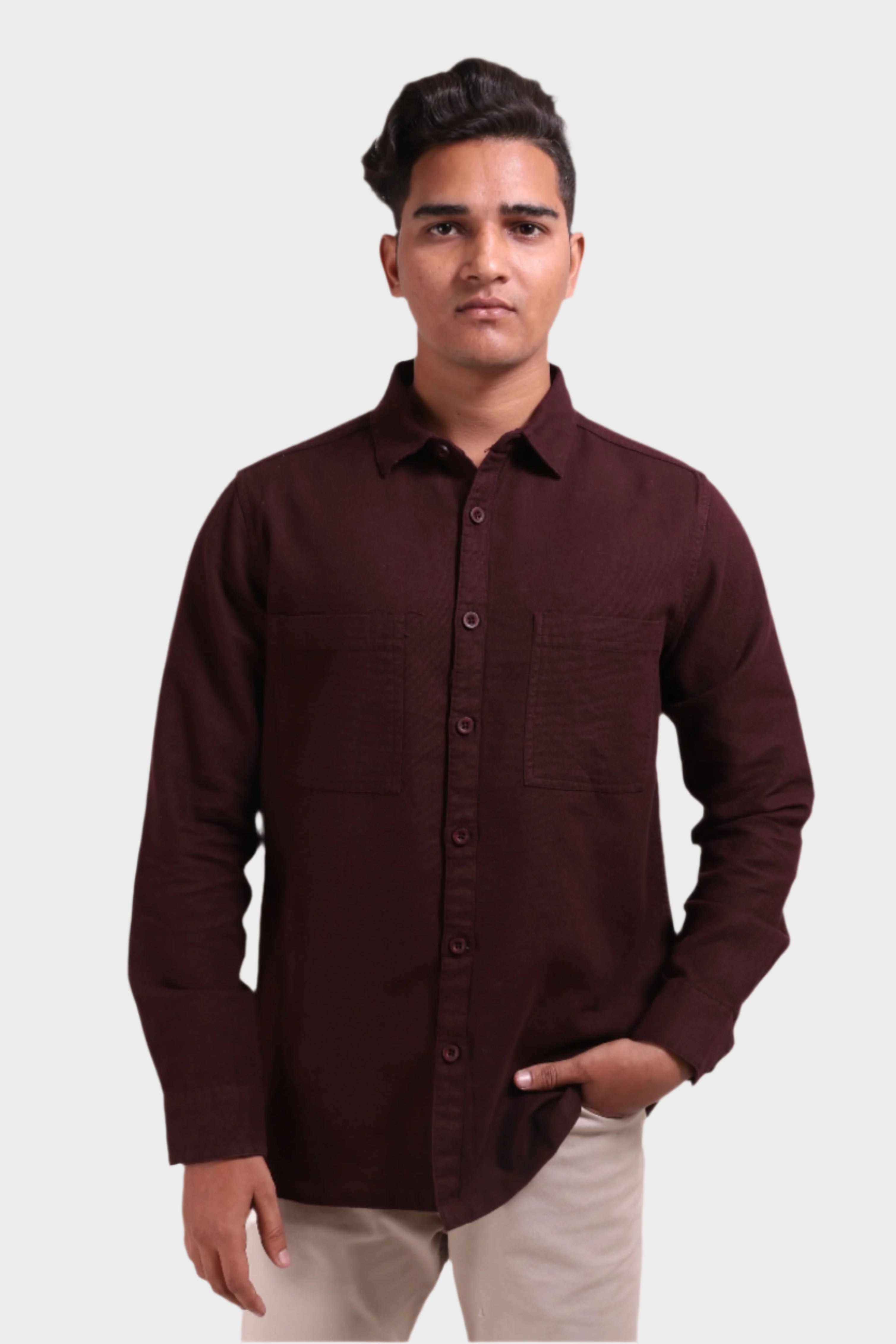 Xkind Dark Maroon Textured Shacket - Distacart