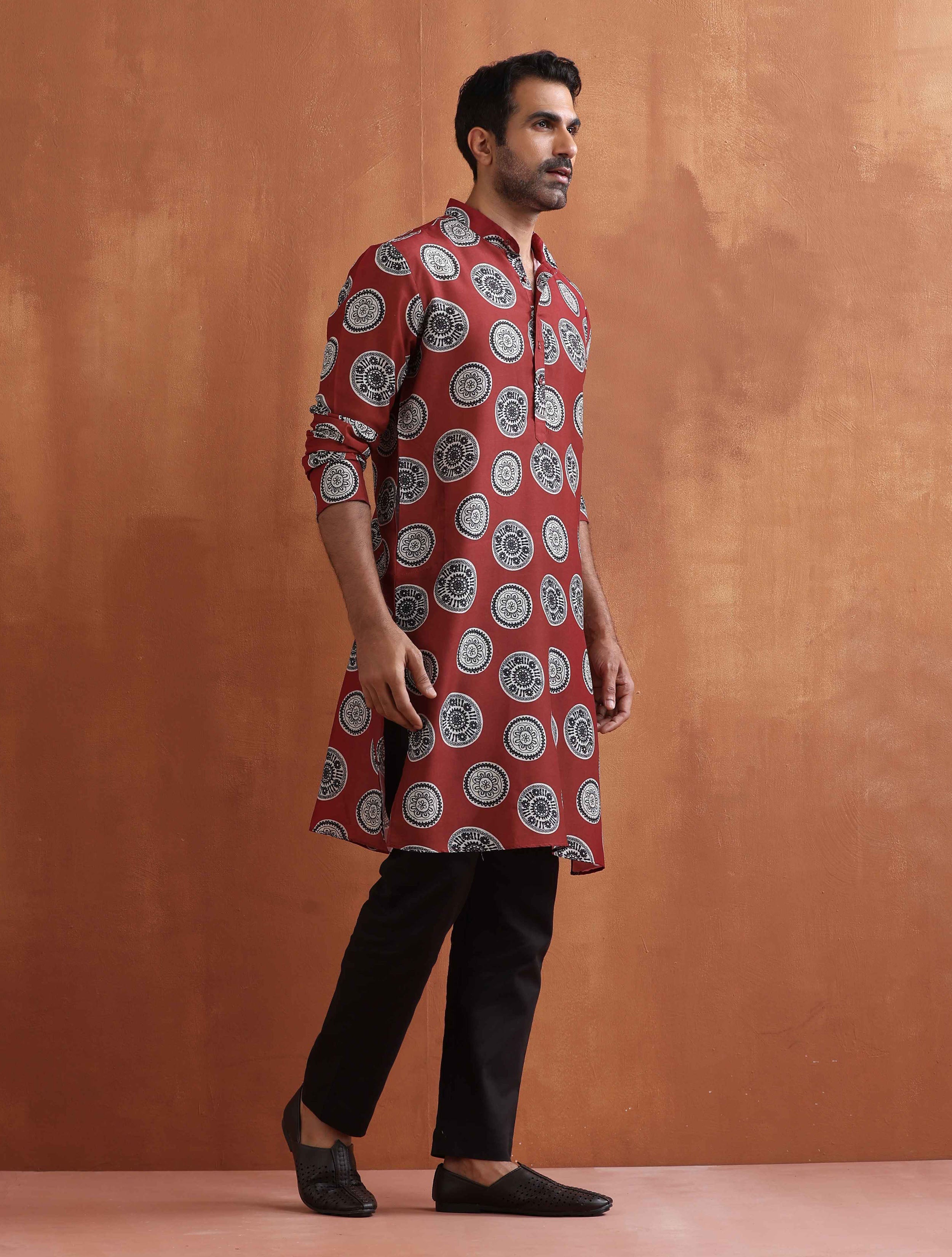 trueBrowns Men's Rust Printed Kurta - Distacart