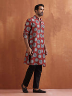 Thumbnail for trueBrowns Men's Rust Printed Kurta