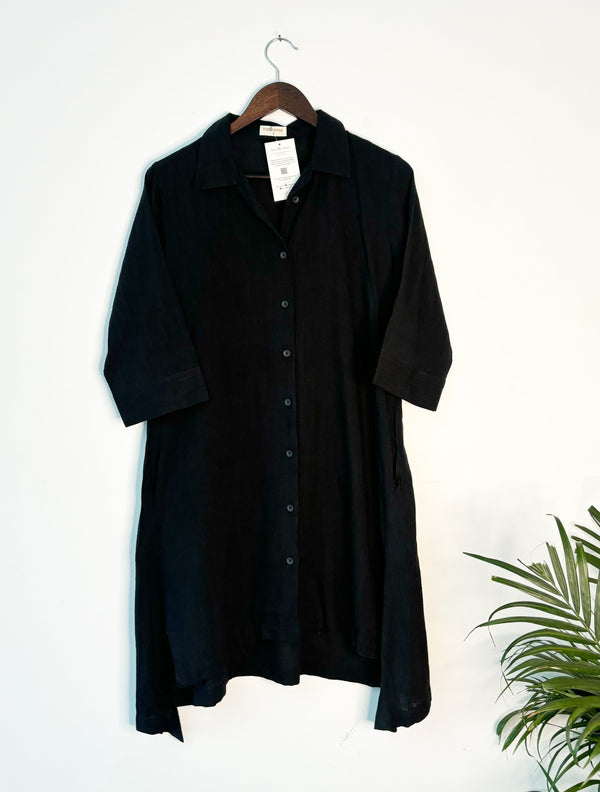 trueBrowns Black Slub Short Shirt Top