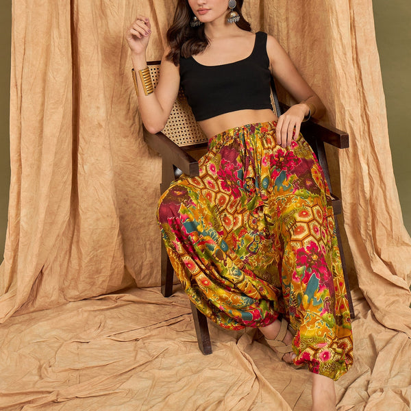 InWeave Mustard Multi Flower Harem Pant - Distacart