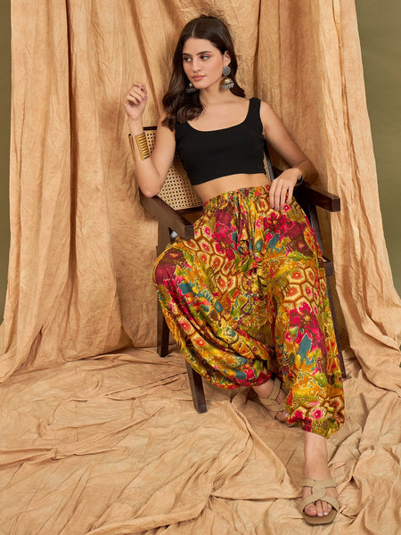 InWeave Mustard Multi Flower Harem Pant