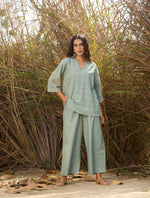 Thumbnail for trueBrowns Blue Cotton Cutwork Embroidered Co-ord Set