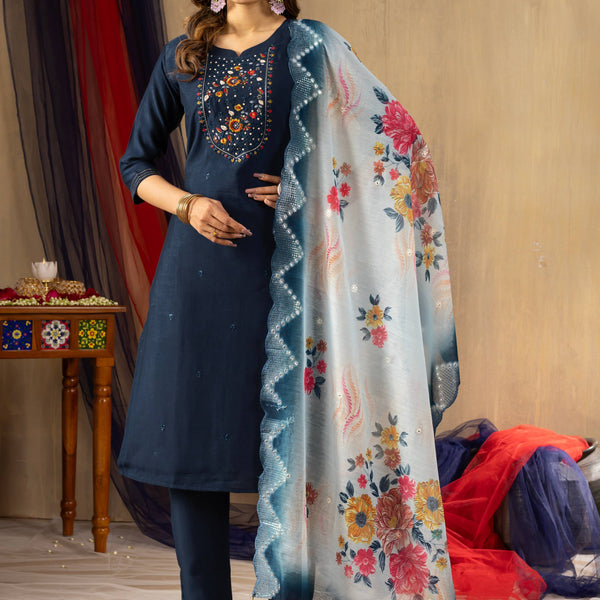 Pramukh Fab Teal Color Viscose Mango Silk Kurta Set - Distacart