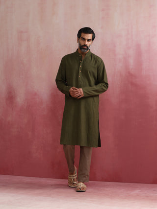 trueBrowns Men's Olive green Mandarin Collar Kurta - Distacart