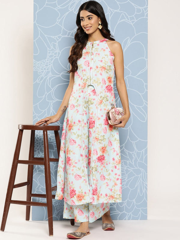 Ahalyaa Women Printed Longline Top With Palazzos - Distacart