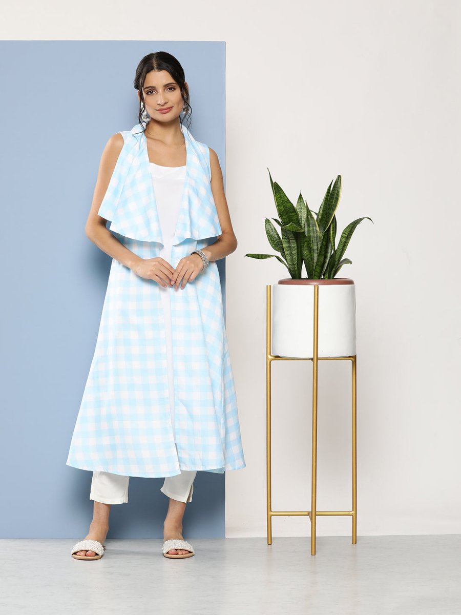 Ahalyaa Women Blue & White Checked Kurta - Distacart