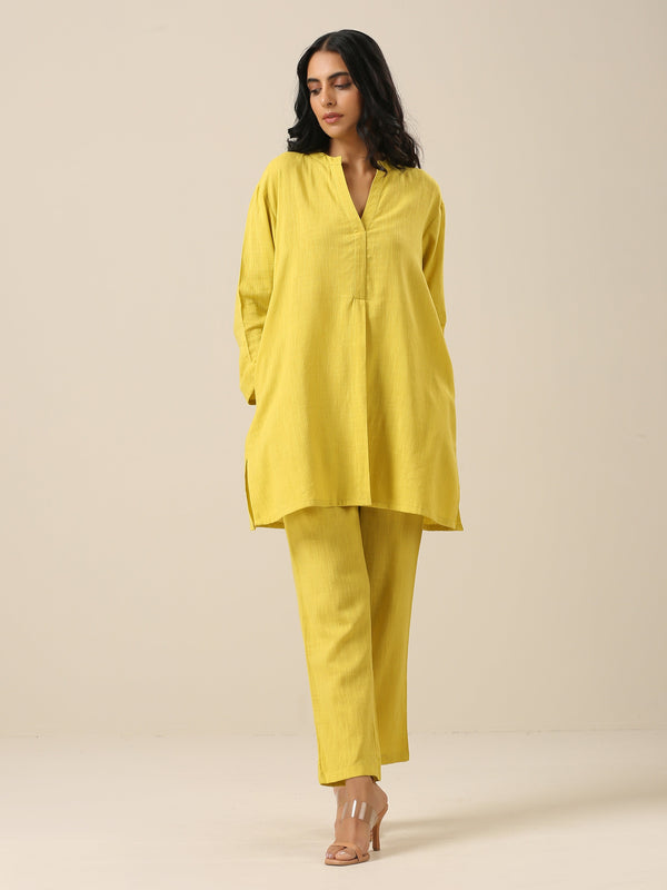 trueBrowns Lime Slub Texture Relax Fit Co-Ord Set - Distacart