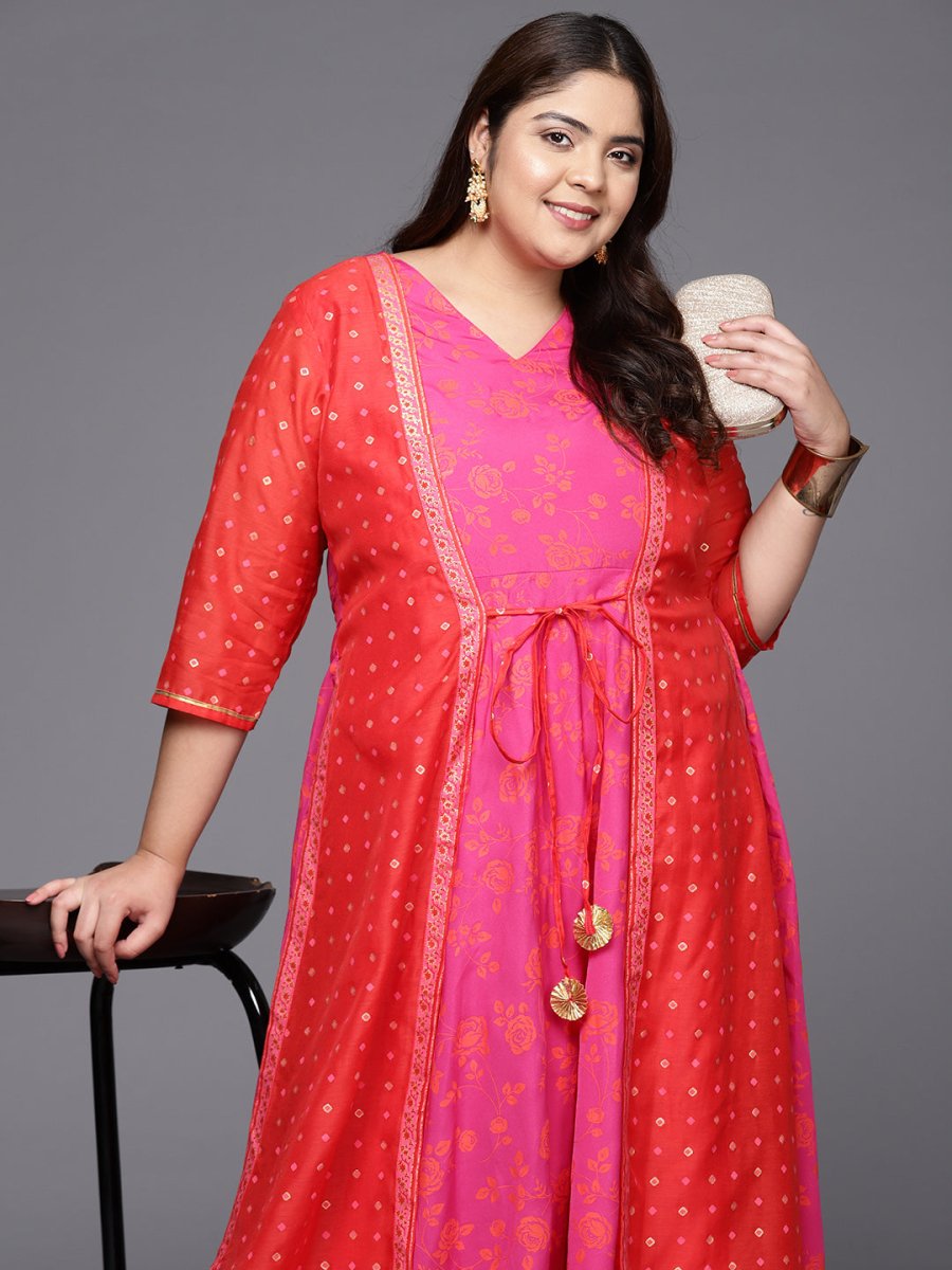 Ahalyaa Plus Size V-neck Maxi Ethnic Dress - Distacart