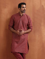 Thumbnail for trueBrowns Men's Rust Cotton Dobby Kurta