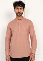 Thumbnail for Fabmade Men’S Peach Linen Short Kurta - Distacart
