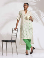 Thumbnail for trueBrowns Off-White Cotton Floral Embroidered Straight Kurta Set