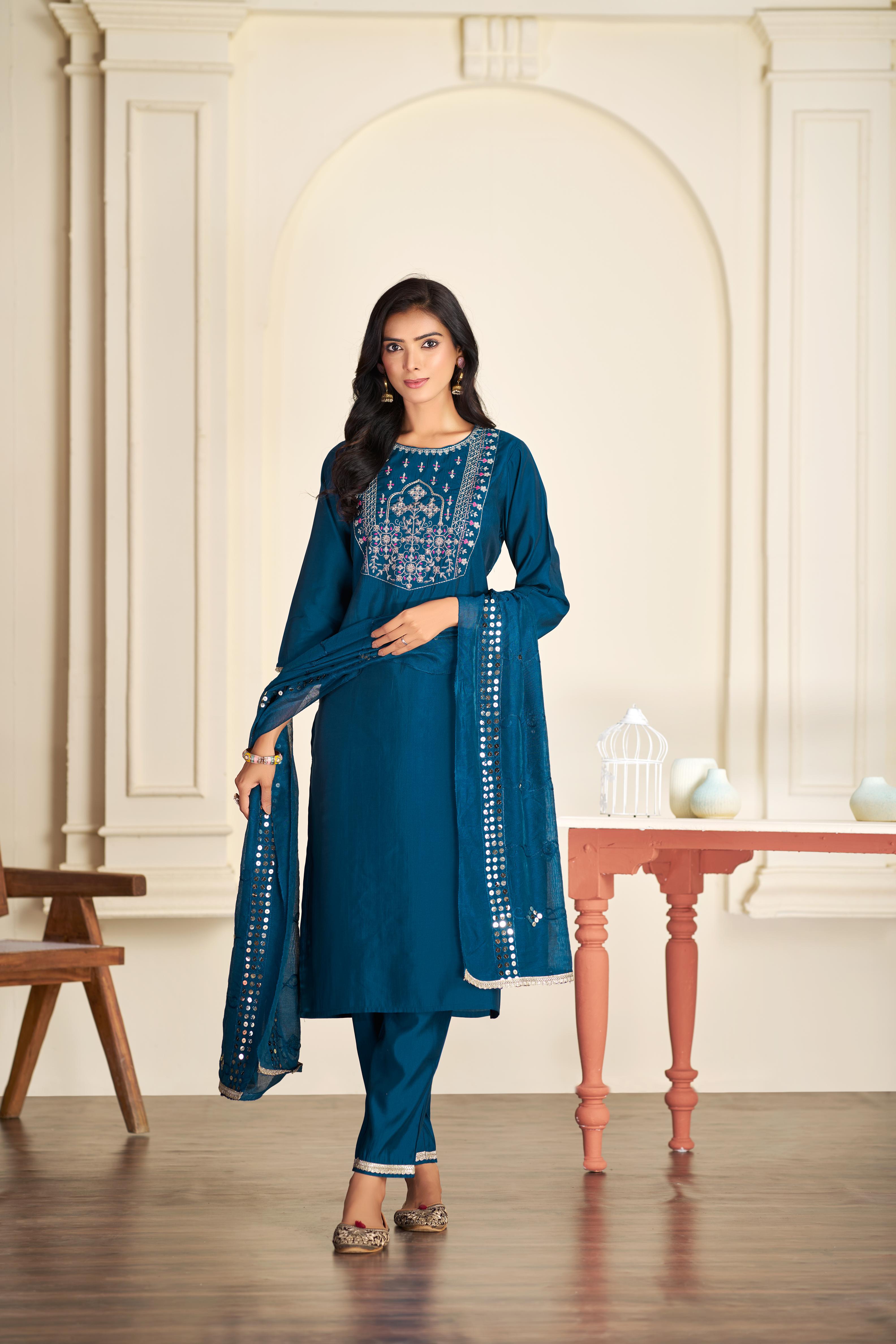 BulBul Prachi Silk Teal Kurta Set with Dupatta