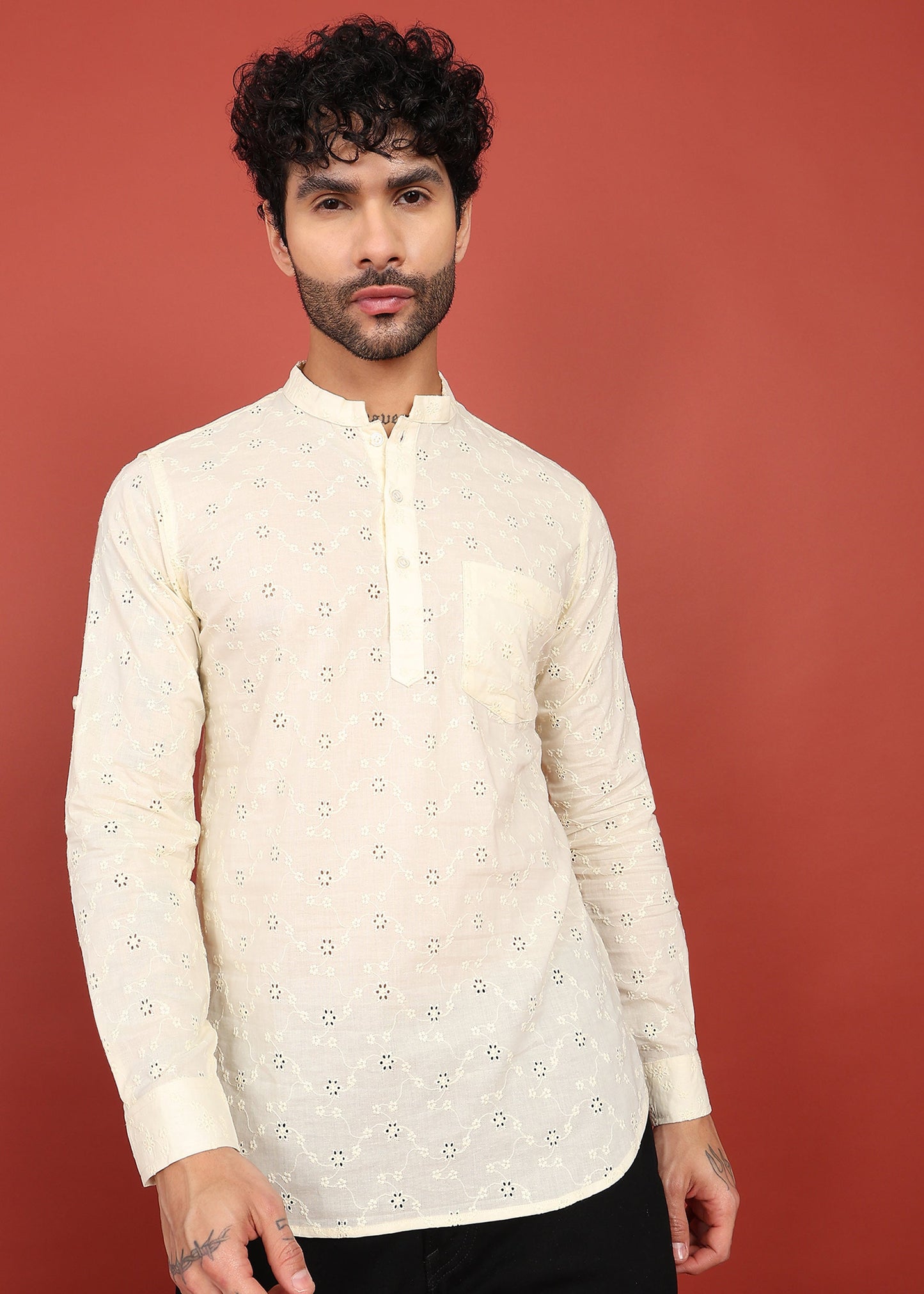 Fabmade Ivory Bloom Embroidered Short Kurta - Distacart