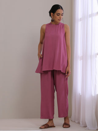 trueBrowns Onion Pink Dobby Sleeveless Short Co-Ord Set - Distacart