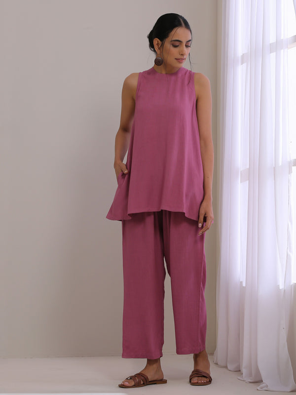 trueBrowns Onion Pink Dobby Sleeveless Short Co-Ord Set - Distacart