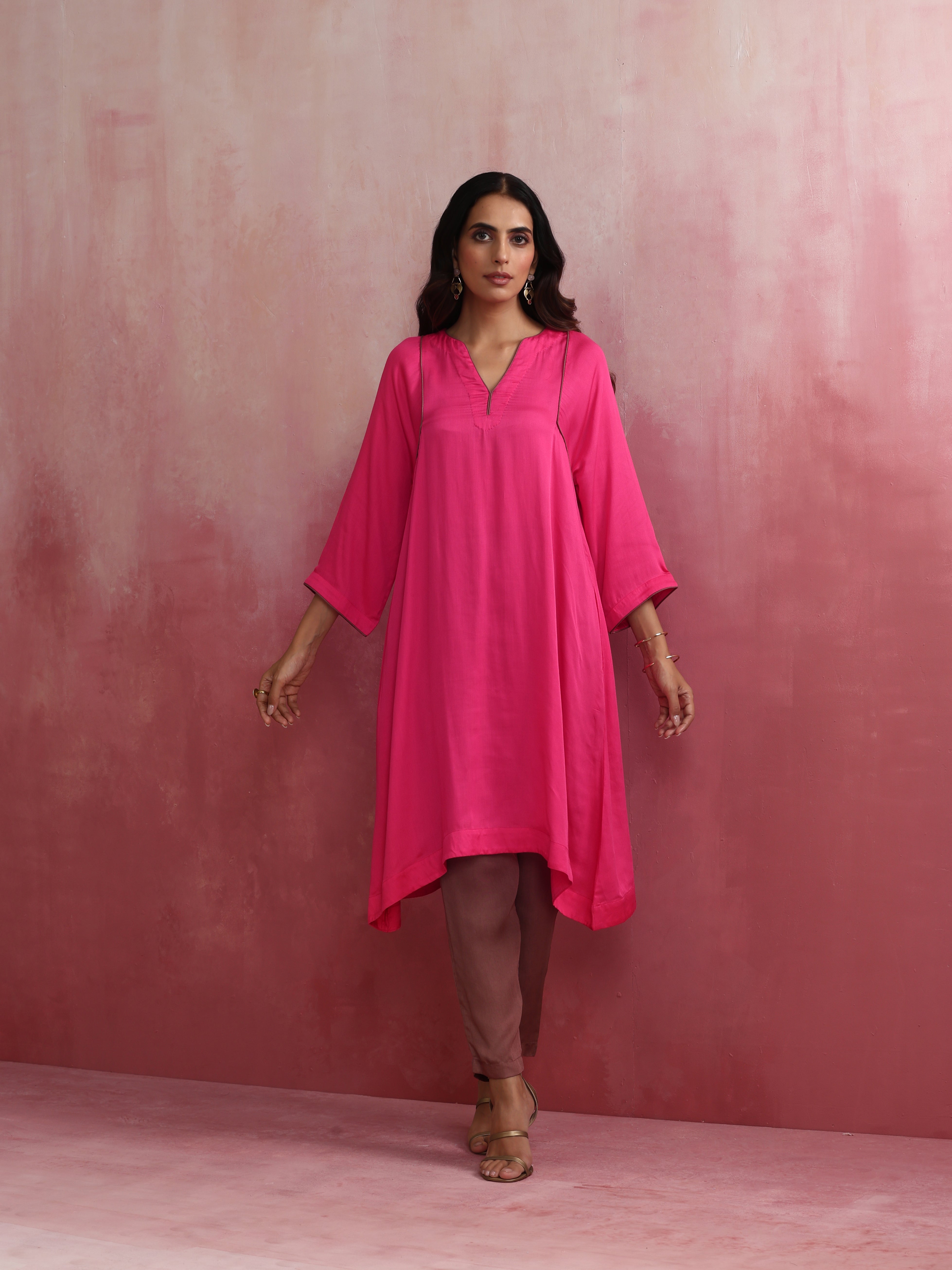 trueBrowns Pink Modal Kimono Kurta Set - Distacart