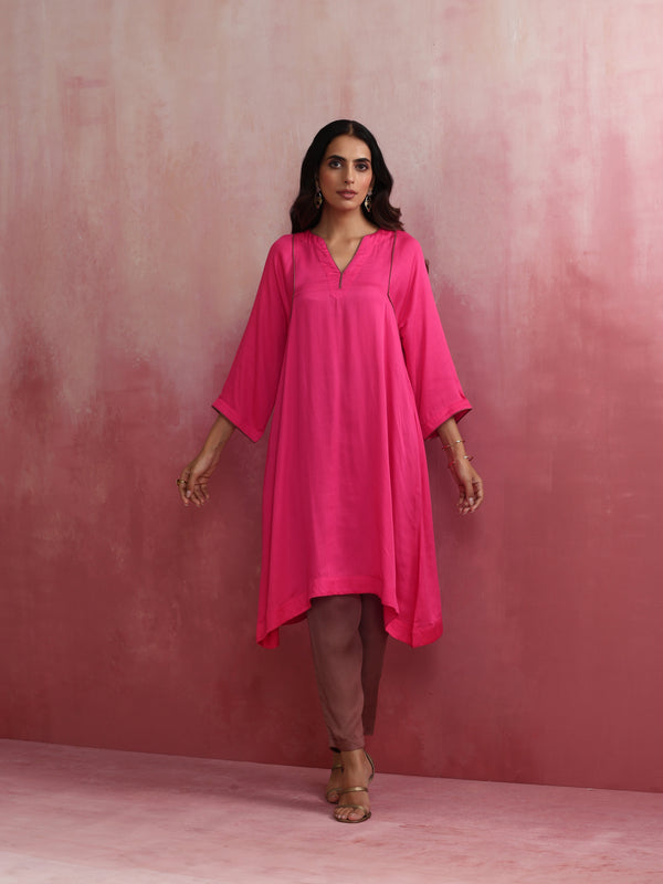 trueBrowns Pink Modal Kimono Kurta Set