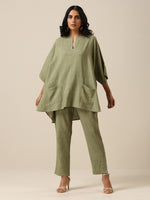 Thumbnail for trueBrowns Sage Slub Texture Boxy Fit High Low Co-Ord Set - Distacart