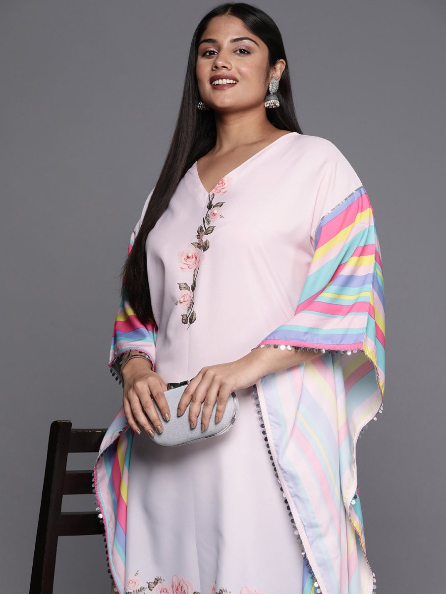 Ahalyaa Printed Plus Size Flared Sleeves Sequined Crepe Kaftan Kurta - Distacart