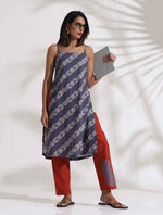 Thumbnail for trueBrowns Grey Cotton Print Highslit Kurta Set