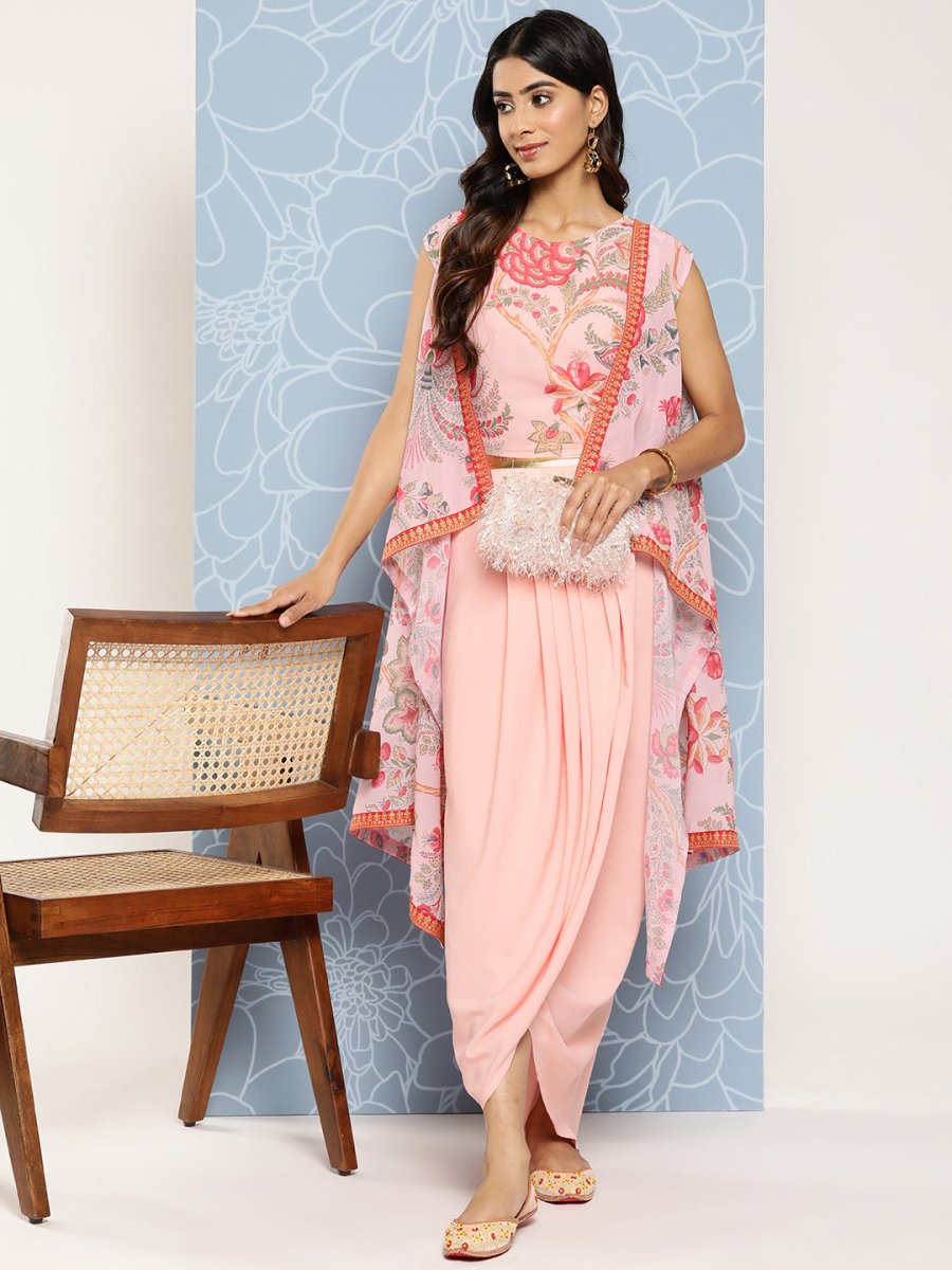Ahalyaa Floral Printed Ethnic Co-Ords With Jacket - Distacart