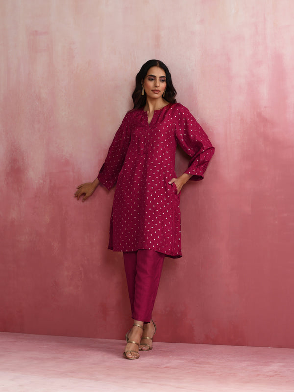 trueBrowns Pink Viscose Silk Kurta Co-ord Set