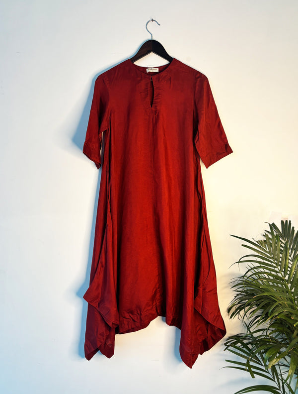 trueBrowns Maroon Silk Kurta