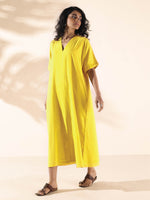 Thumbnail for trueBrowns Lime Cotton Front Slit Dress - Distacart