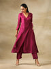trueBrowns Purple Textured Silk Angrakha Kurta Pant Set - Distacart