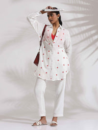 Thumbnail for trueBrowns White Cotton Embroidered Kurta Co-ord Set