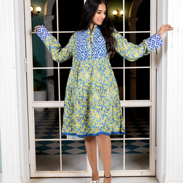 Noroke Sustainable fabric | Cupro Muslin Blue Pottery Tunic Dress - Distacart