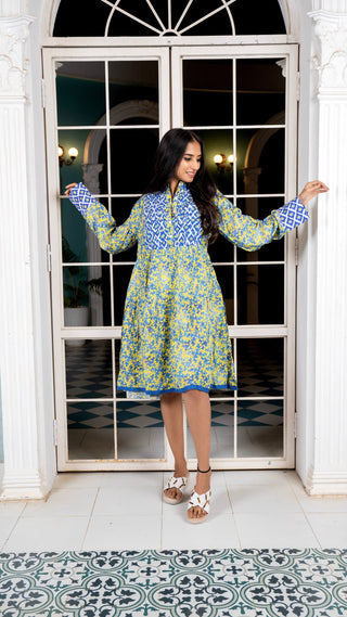 Noroke Sustainable fabric | Cupro Muslin Blue Pottery Tunic Dress - Distacart