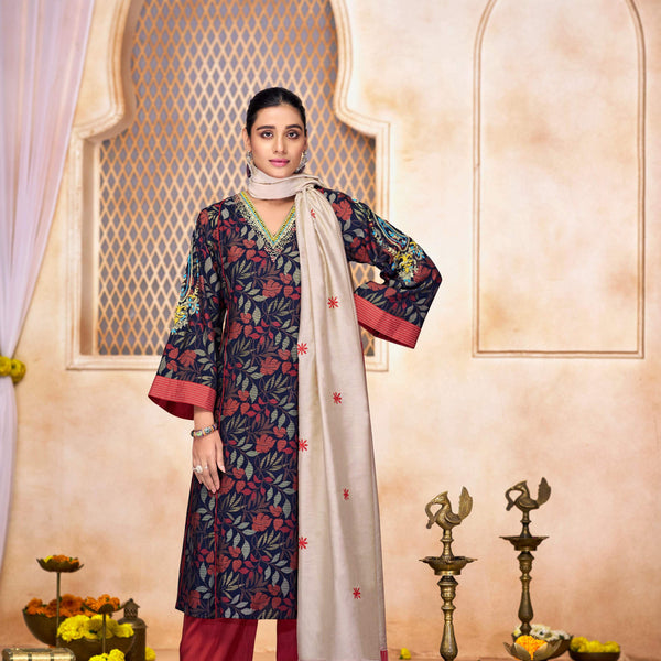BulBul Rashmi Printed Navy Kurta Set with Dupatta