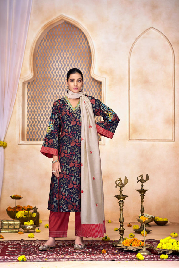 BulBul Rashmi Printed Navy Kurta Set with Dupatta