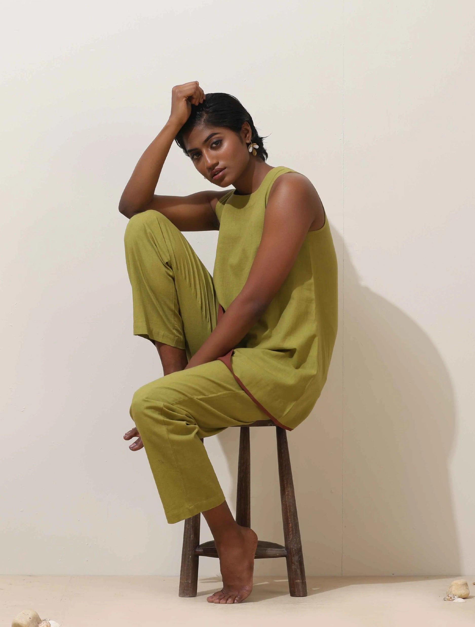 trueBrowns Pear Green Cotton Linen Co-Ord Set - Distacart