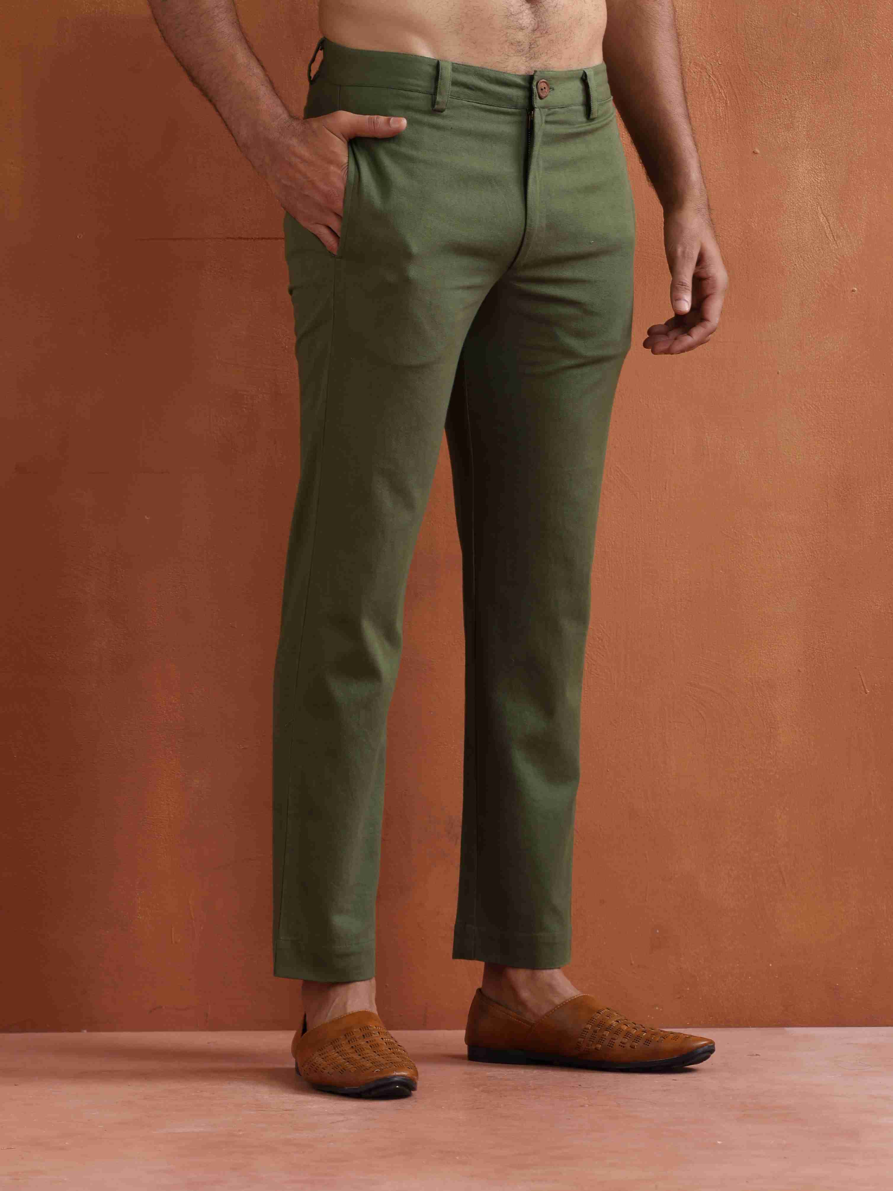 trueBrowns Men's Olive Green Cotton Twill Pants - Distacart